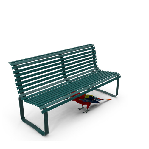 L'oiseau est sous le banc