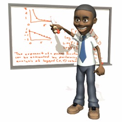 Un professeur devant un tableau présente la leçon.